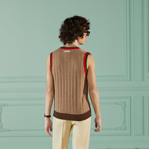 size M Gucci Camel Brown Cashmere Cable Knit Vest Web - Picture 6 of 13